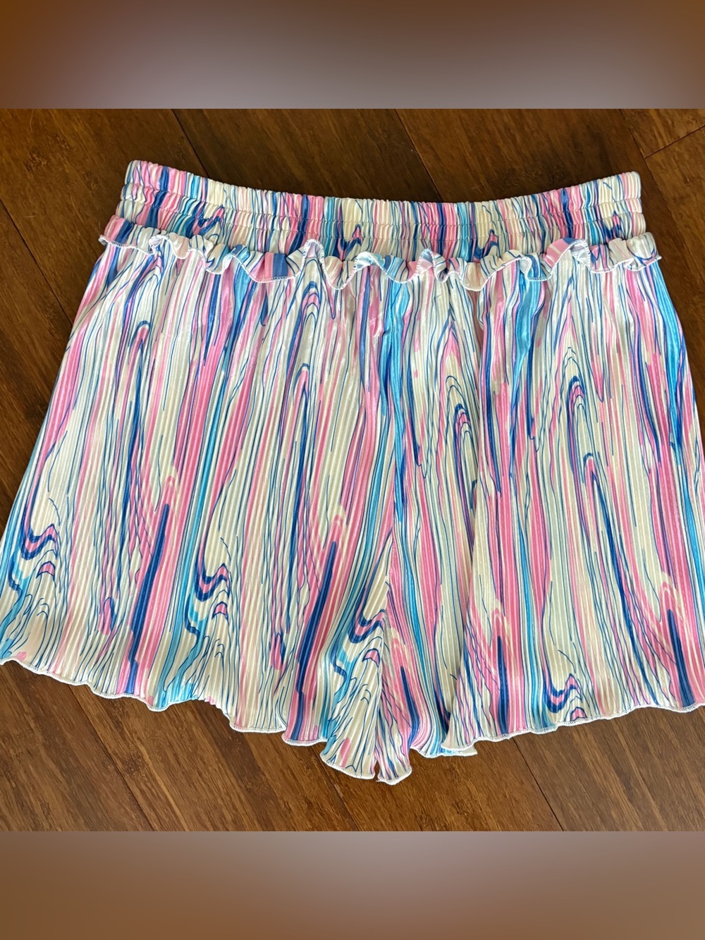 NFD Shorts Pastel Swirled Tyedye Plisse Accordion Pleated Pink & Blue SZ: M - Picture 6 of 8